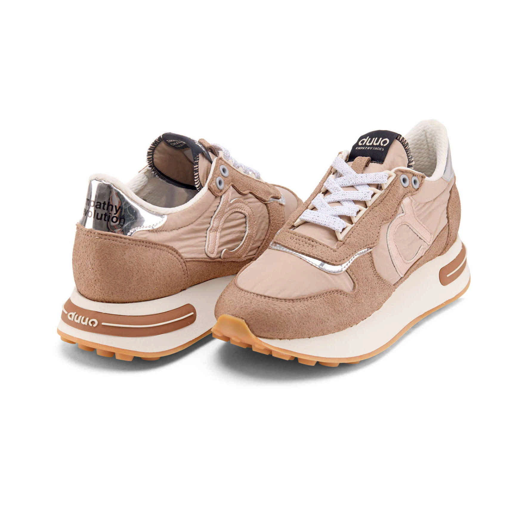 Zapatilla Retro Running con Doble Suela en Tono Beige y Tierra duuo CALMA HIGH 102