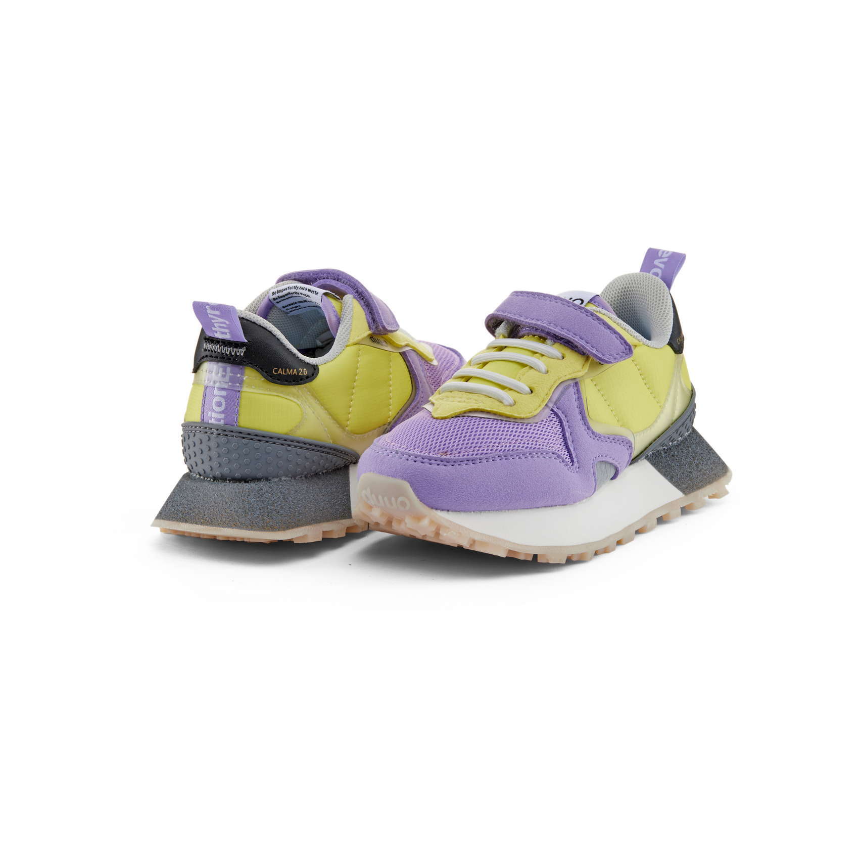 Sabatilles veganes infantil amb velcro DUEO CALMA 2.0 MINI KID groc i lila