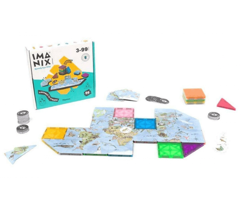 Puzzle magnético mapamundi con animales — Imanix 56 piezas