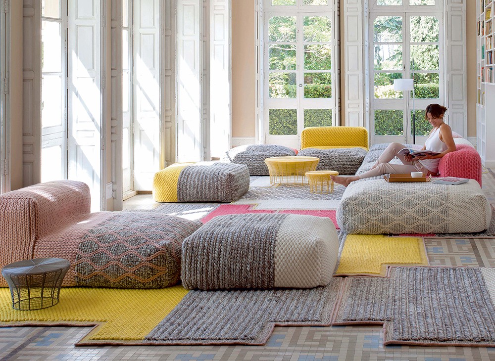 GUAPULAR バンク GAN | Mangas Space Collection: Rhombus Ivory Rectangular pouf