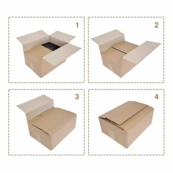 Cajas de cartón 350 x 255 x 230 mm. Altura variable.