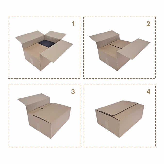 Cajas de cartón 460 x 345 x 275 mm. Altura variable.
