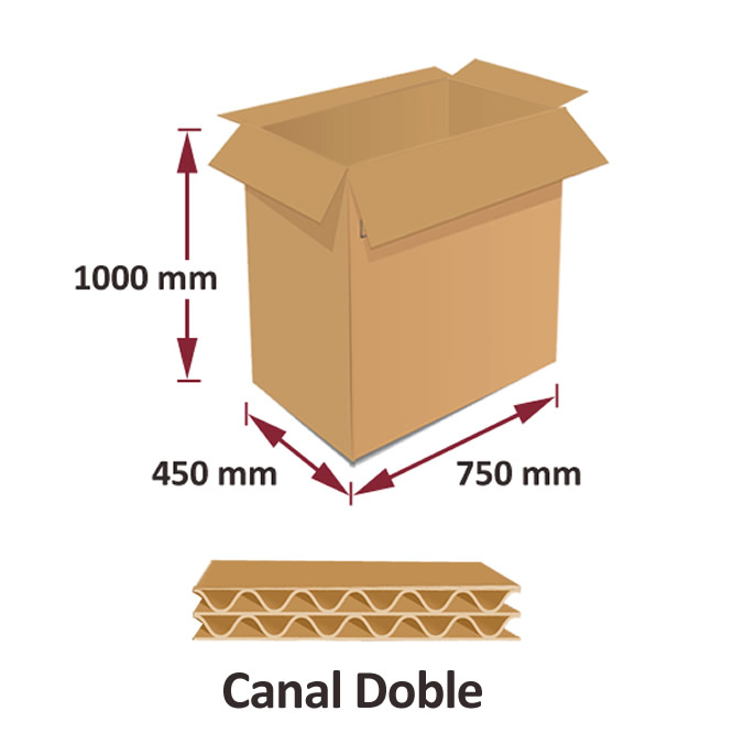 Caja de cartón 750 x 450 x 1000 mm. Tipo armario para ropa
