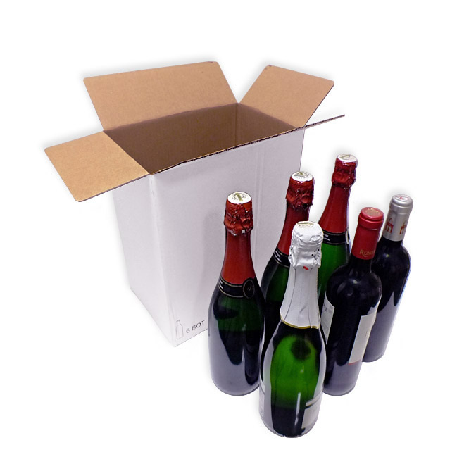 Caja de cartón 276 x 184 x 325 mm. Para 6 botellas 