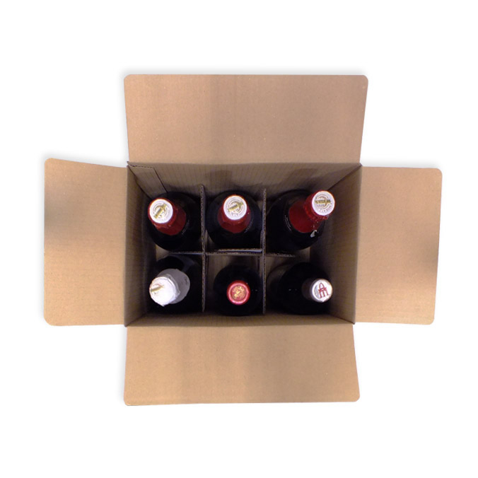 Caja de cartón 276 x 184 x 325 mm. Para 6 botellas 