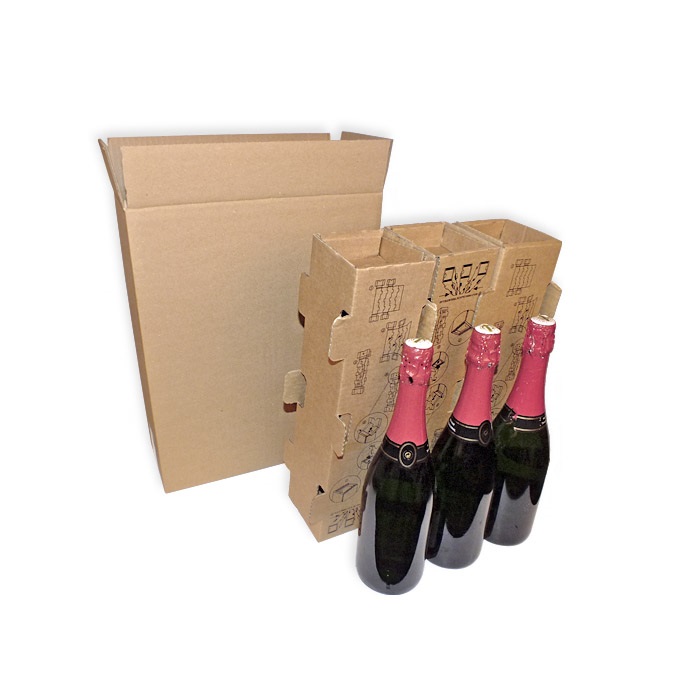 Muestras de caja para 3 botellas con estructuras protectoras
