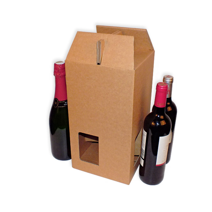 Caja para transporte de 4 botellas con ventanas
