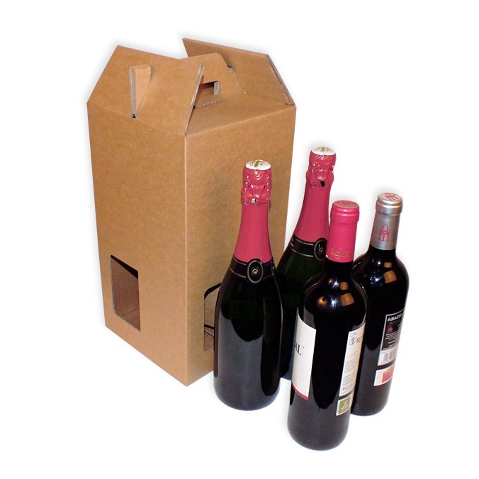 Caja para transporte de 4 botellas con ventanas