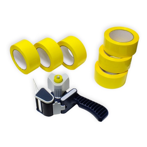 Pack cinta adhesiva amarilla + dispensador