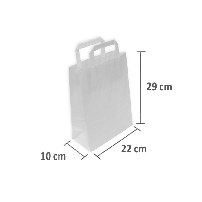 Bolsas de Papel Blancas  22 + 10 x 29 cm. Asa Plana 