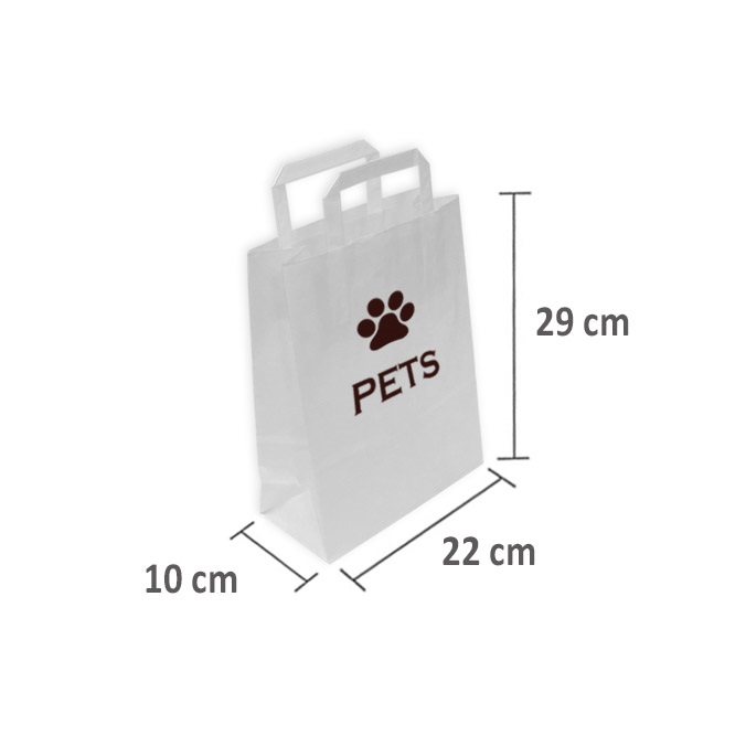 Bolsas de papel personalizadas 22 + 10 x 29 cm. Blancas con asa plana
