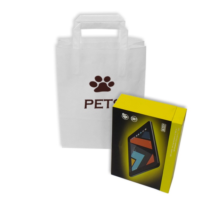 Bolsas de papel personalizadas 22 + 10 x 29 cm. Blancas con asa plana