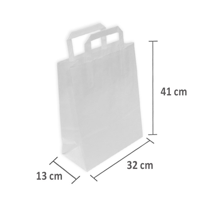 Bolsas de Papel Blancas 32 + 13 x 41 cm. Asa Plana