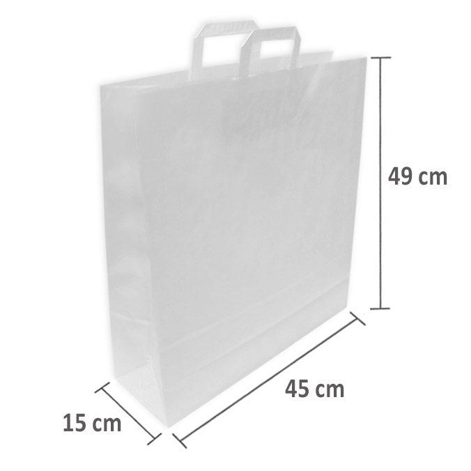 Bolsas de Papel Blancas 45 + 15 x 49 cm. Asa Plana 