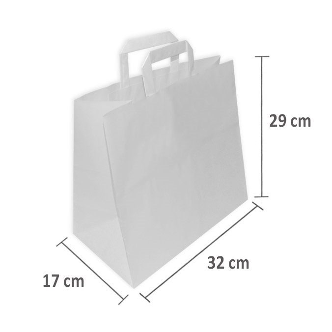 Bolsas de Papel  32 + 17 x 29 cm.  Asa Plana TAKE AWAY