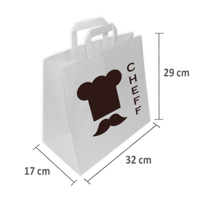 Bolsas de papel personalizadas 32 + 17 x 29 cm. TAKE AWAY