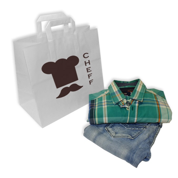 Bolsas de papel personalizadas 32 + 17 x 29 cm. TAKE AWAY