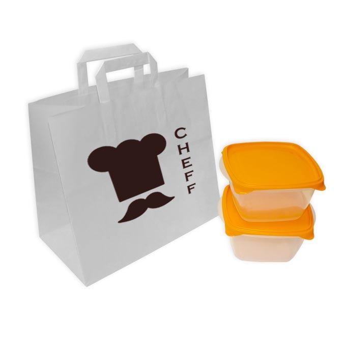 Bolsas de papel personalizadas 32 + 17 x 29 cm. TAKE AWAY