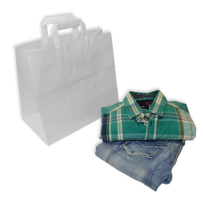 Bolsas de Papel  32 + 17 x 29 cm.  Asa Plana TAKE AWAY