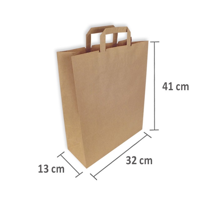 Bolsas de Papel Kraft 32 + 13 x 41 cm. Asa Plana 
