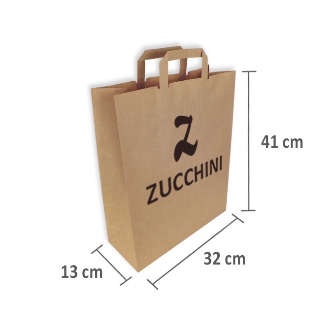Bolsas de papel personalizadas 32 + 13 x 41 cm. Asa plana
