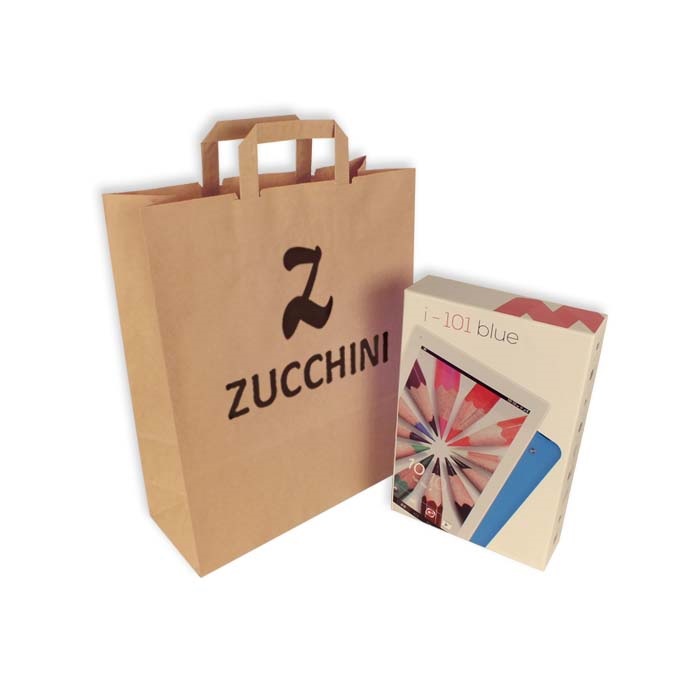 Bolsas de papel personalizadas 32 + 13 x 41 cm. Asa plana
