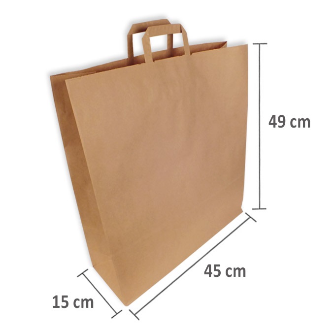 Bolsas de Papel Kraft 45 + 15 x 49 cm.  Asa Plana