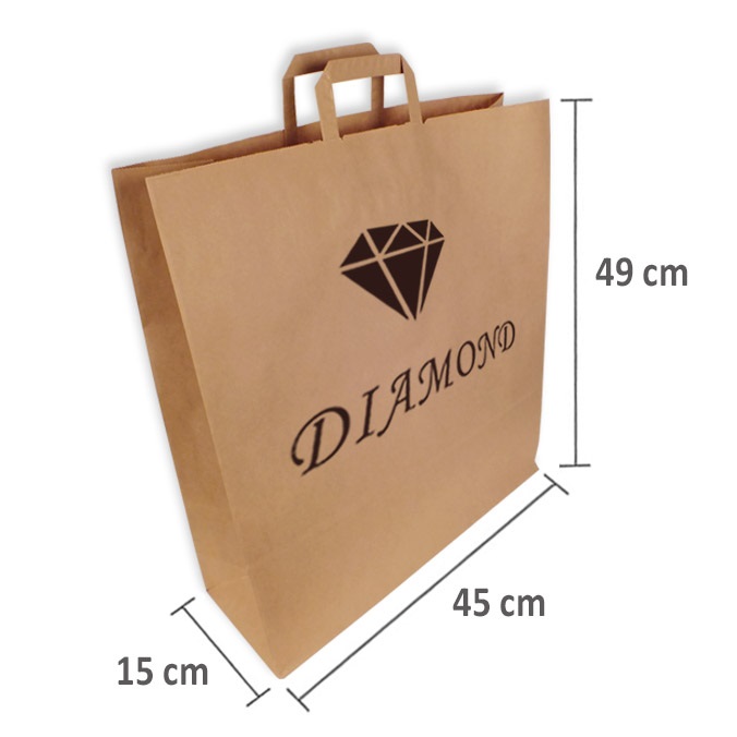 Bolsas de papel personalizadas 45 + 15 x 49 cm. Asa plana