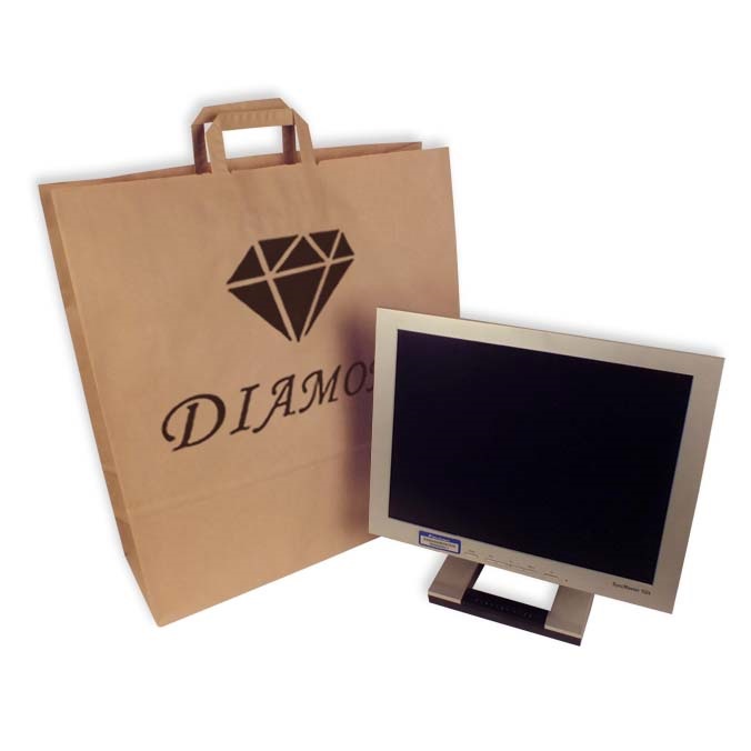 Bolsas de papel personalizadas 45 + 15 x 49 cm. Asa plana