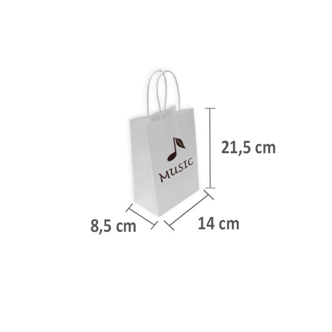 Bolsas papel blancas personalizadas 14 + 8,5 x 21,5 cm
