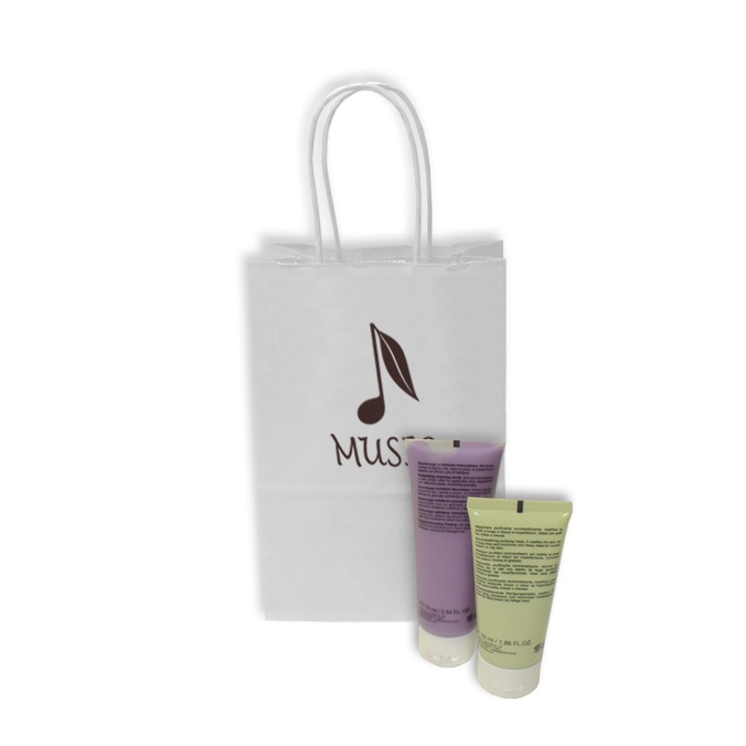 Bolsas papel blancas personalizadas 14 + 8,5 x 21,5 cm