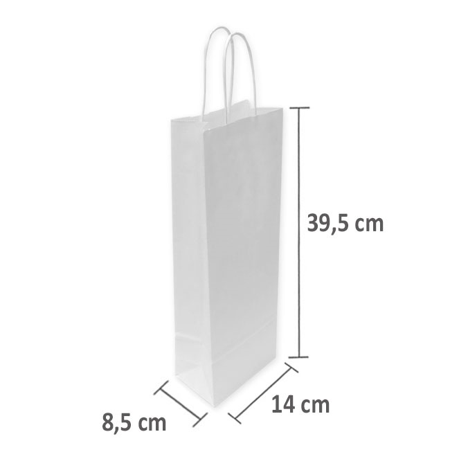 Bolsas de Papel Blancas 14 + 8,5 x 39,5 cm. Botellas