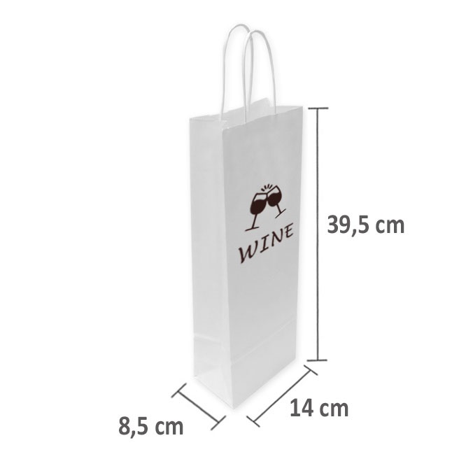 Bolsas papel blancas personalizadas 14 + 8,5 x 39,5 cm