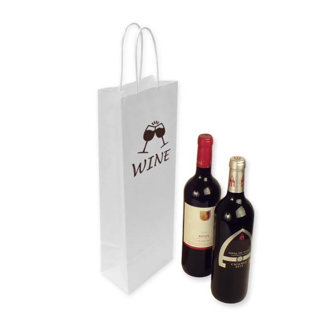 Bolsas papel blancas personalizadas 14 + 8,5 x 39,5 cm