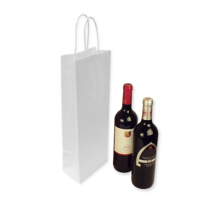 Bolsas de Papel Blancas 14 + 8,5 x 39,5 cm. Botellas