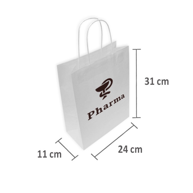 Bolsas papel blancas personalizadas 24 + 11 x 31 cm