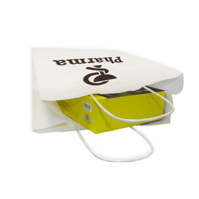 Bolsas papel blancas personalizadas 24 + 11 x 31 cm