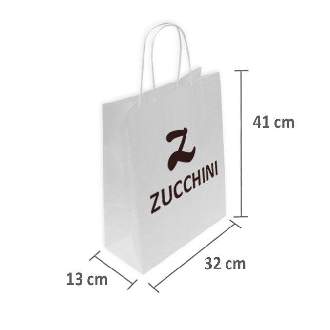 Bolsas papel blanca personalizadas 32 + 13 x 41 cm