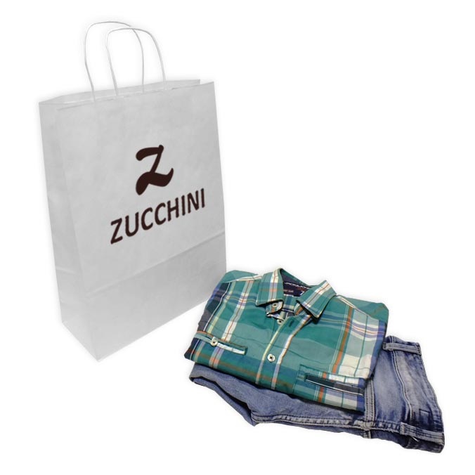 Bolsas papel blanca personalizadas 32 + 13 x 41 cm