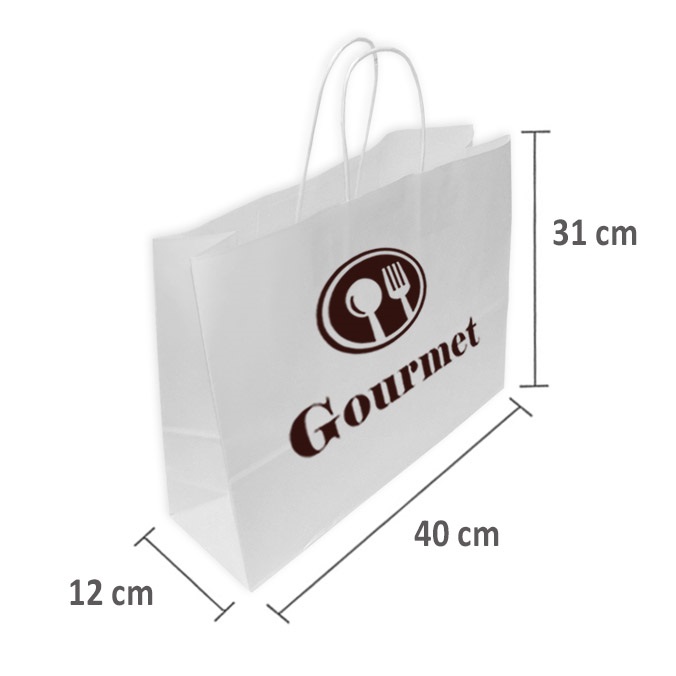 Bolsas papel blancas personalizadas 40 + 12 x 31 cm