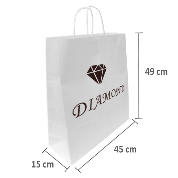 Bolsas papel blancas personalizadas 45 + 15 x 49 cm