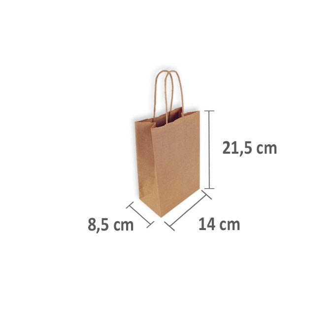 Bolsas de Papel Kraft 14 + 8,5 x 21,5 cm. Mini