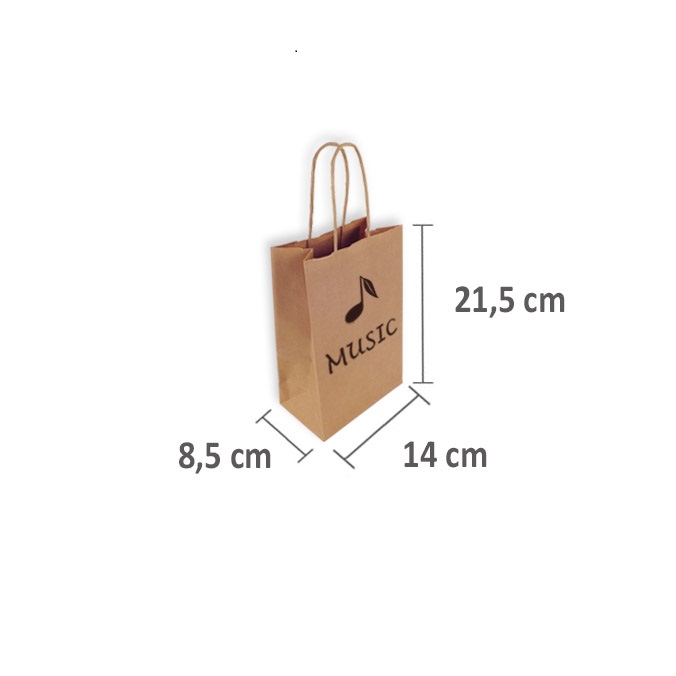 Bolsas de papel personalizadas 14 + 8,5 x 21,5 cm