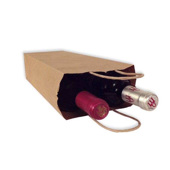 Bolsas de Papel Kraft 14 + 8,5 x 39,5 cm. Botellas