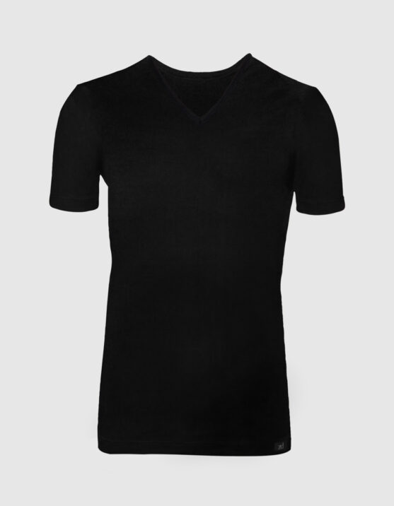 【関税＆送料込み】Black V-Neck T-Shirt With Monile Detail V-neck T-shirt Mercerized Cotton |ZD Zero Defects