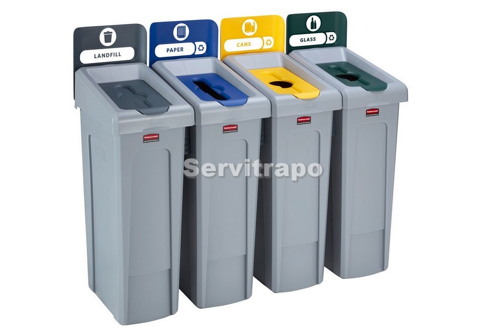 Kit de estación de reciclaje Slim Jim de 4 contenedores con tapas de ...