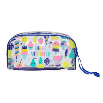 Pink beach toiletry bag with transparent design