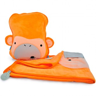 Orange monkey travel pillow and blanket snoozihedz