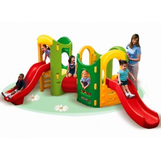 8-in-1 gymnasium tunnel and double slide