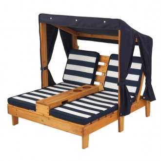 Double Chaise Lounge With Cup Holders - Honey & Navy